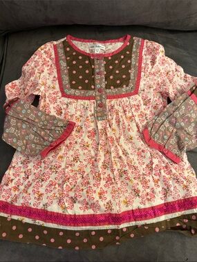 Marks & Spencer Girls Floral Pink Brown Peasant Top